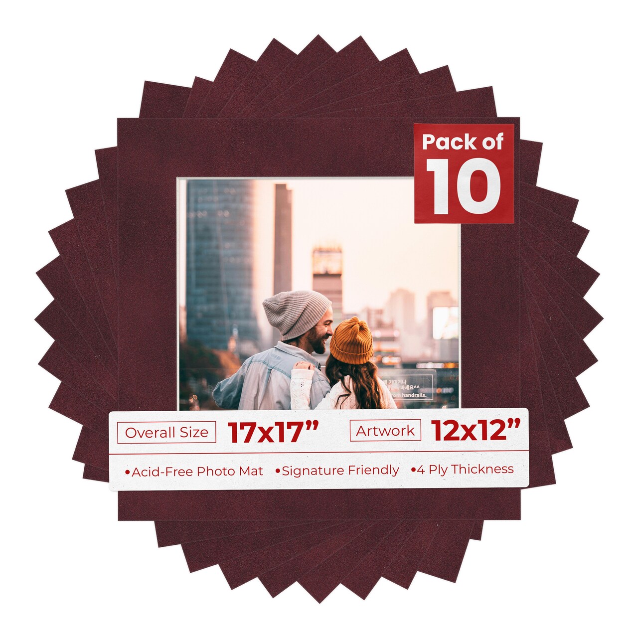 Dark Red Suede Mat Board for 17x17 Frames - Fits 12x12 Photos